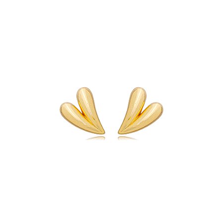 Brinco dourado liso de coração banho em ouro 18K