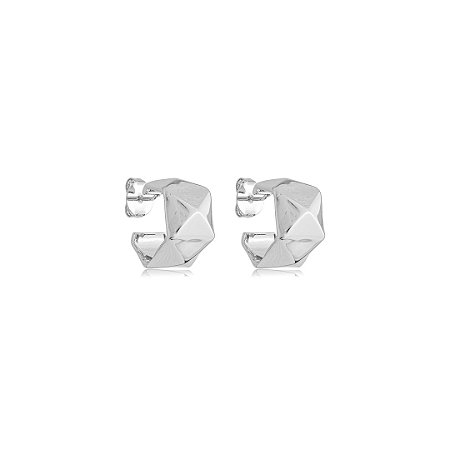 Brinco de argola liso banho em rodio branco