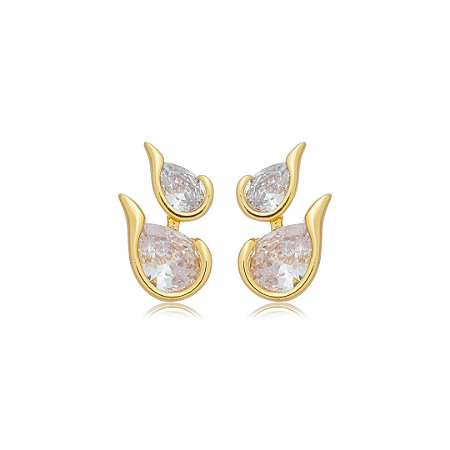 Brinco cravejado de zirconia cristal banho em ouro 18k