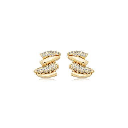 Brinco cravejado de zirconia cristal banho em ouro 18k