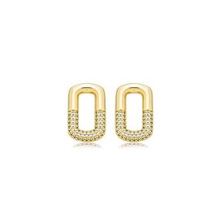 Brinco cravejado de zirconia cristal banho em ouro 18k