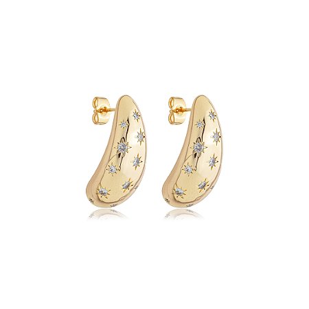 Brinco cravejado de zirconia cristal banho em ouro 18k