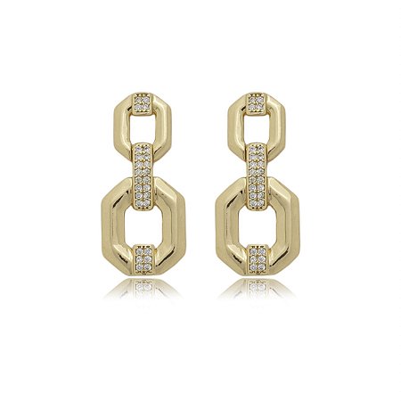 Brinco cravejado de zirconia cristal banho em ouro 18k