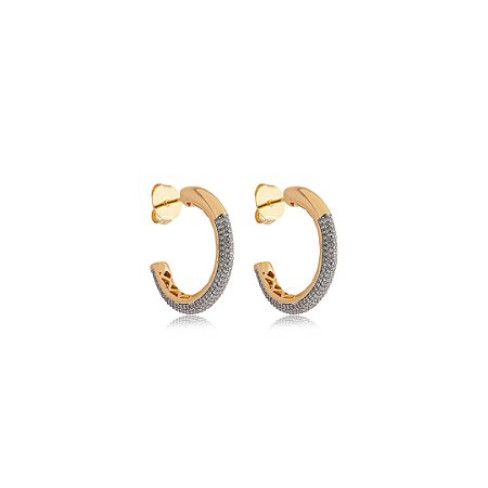 Brinco de argola cravejada de zirconia cristal banho em ouro 18k