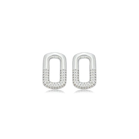 Brinco cravejado de zirconia cristal banho em rodio branco