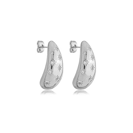 Brinco cravejado de zirconia cristal banho em rodio branco