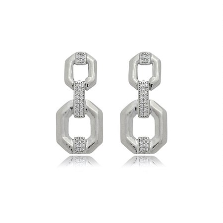 Brinco cravejado de zirconia cristal banho em rodio branco