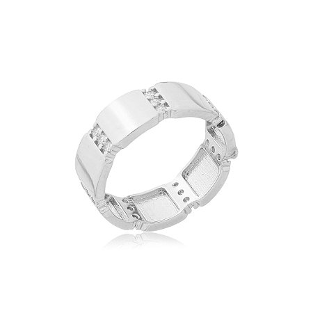 Anel cravejado de zirconia cristal banho em rodio branco