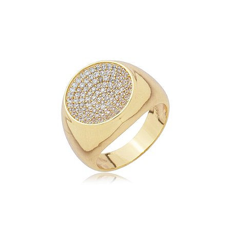 Anel cravejado de zirconia cristal banho em ouro 18k