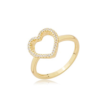 Anel cravejado de zirconia cristal banho em ouro 18k