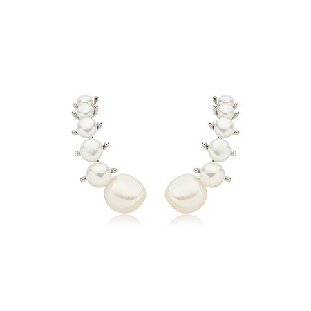 Brinco de pérola banho em ródio branco