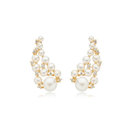 Brinco de pérola banho em ródio branco