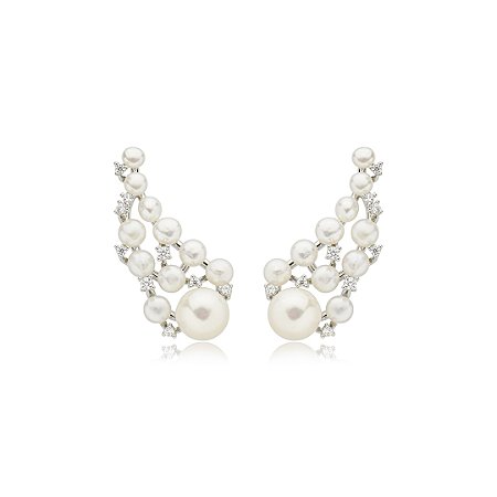 Brinco de pérola banho em ródio branco