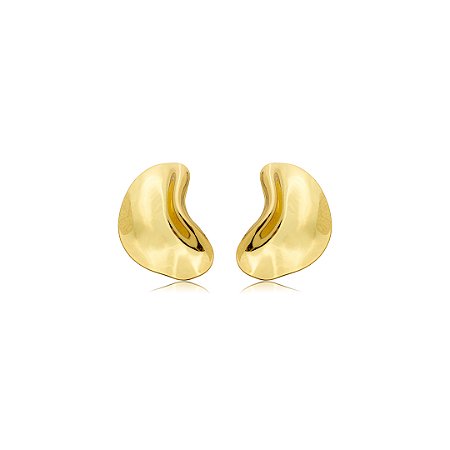 Brinco orgânico liso banho em ouro 18k