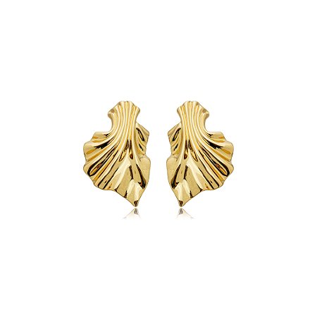 Brinco orgânico liso banho em ouro 18k