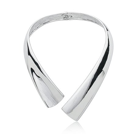 Colar de aro liso banho em ródio branco