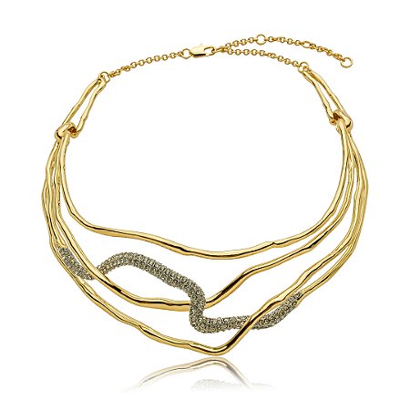 Colar cravejado de zircônia cristal com caneta de ródio branco banho em ouro 18k