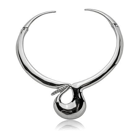 Colar de aro liso banho em ródio branco