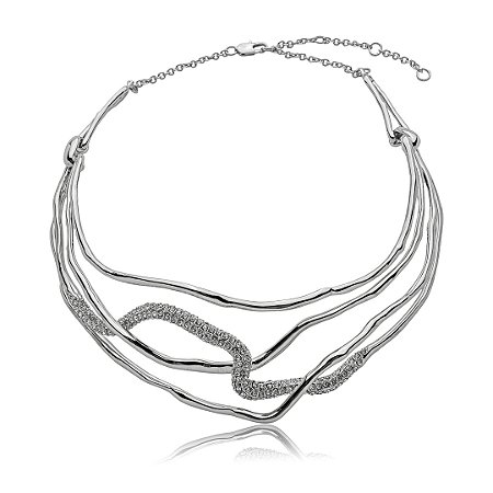 Colar cravejado de zircônia cristal banho em ródio branco