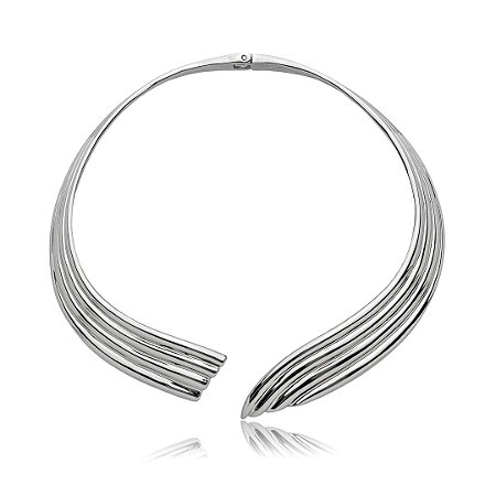 Colar aro liso banho em ródio branco