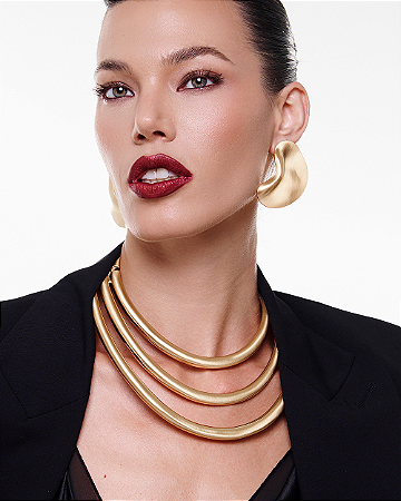 Colar de aro liso acetinado banho em ouro 18k