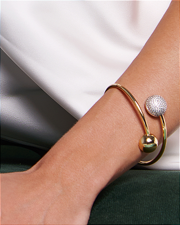 Bracelete cravejado de zircônia cristal com caneta de ródio branco banho em ouro 18k