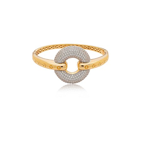 Bracelete cravejado de zircônia cristal com caneta de ródio branco banho em ouro 18k