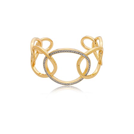 Bracelete cravejado de zircônia cristal com caneta de ródio branco banho em ouro 18k