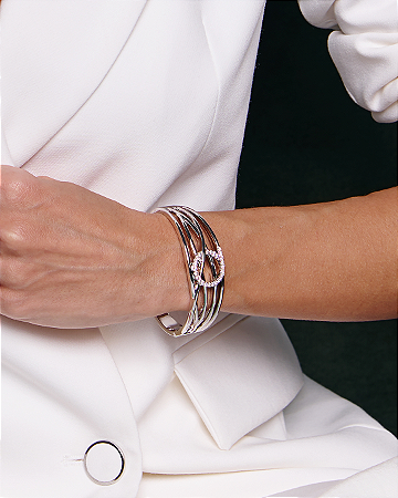 Bracelete cravejado de zircônia cristal banho em ródio branco