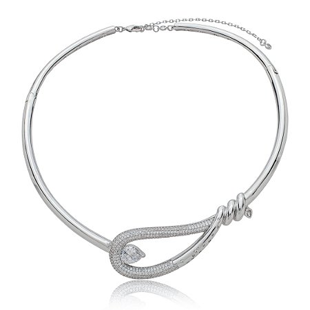 Colar de aro cravejado de zircônia cristal banho em ródio branco