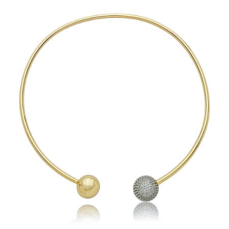 Colar de aro cravejado de zircônia cristal banho em ouro 18k