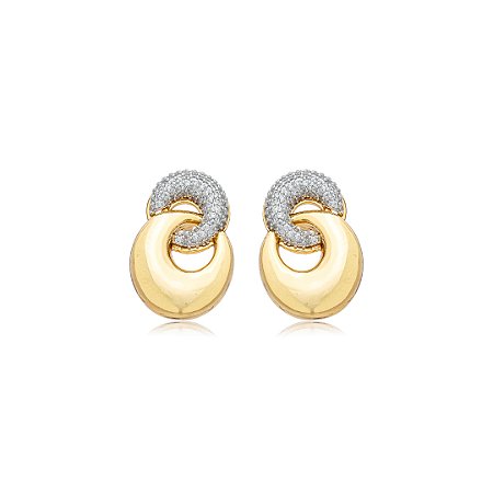 Brinco cravejado de zircônia cristal com caneta de ródio banho em ouro 18k