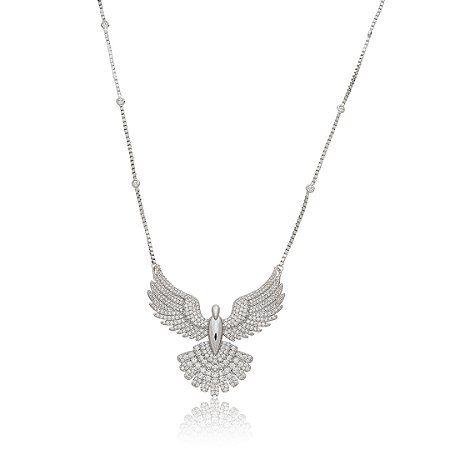 Colar espírito santo cravejado de zircônia cristal banho em ródio branco