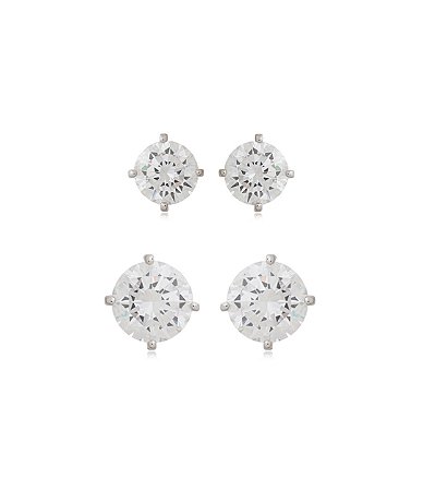 Dupla ponto de luz com zircônia cristal banho em ródio branco