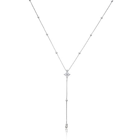 Colar com detalhe cravejado de zircônia cristal banho em ródio branco