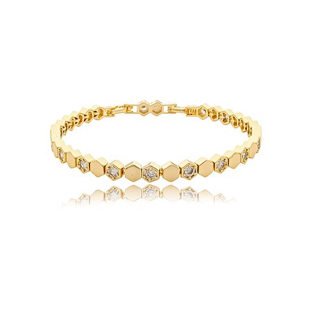 Pulseira cravejada de zircônia cristal banho em ouro 18k