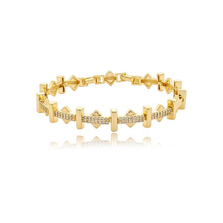 Pulseira cravejada de zircônia cristal banho em ouro 18k