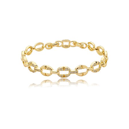 Pulseira cravejada de zircônia cristal banho em ouro 18k
