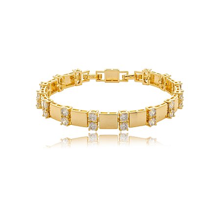 Pulseira cravejada de zircônia cristal banho em ouro 18k
