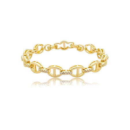 Pulseira cravejada de zircônia cristal banho em ouro 18k
