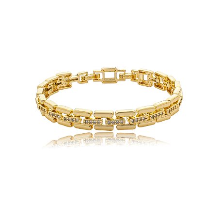 Pulseira cravejada de zircônia cristal banho em ouro 18k