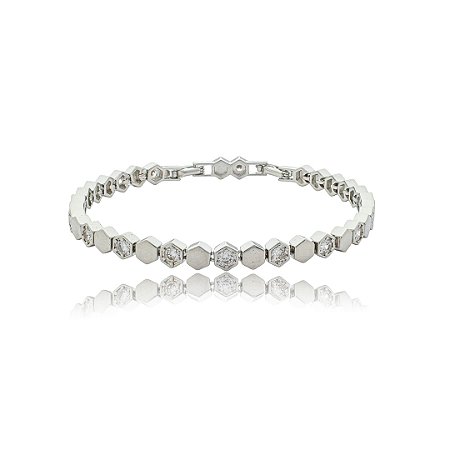 Pulseira cravejada de zircônia cristal banho em ródio branco