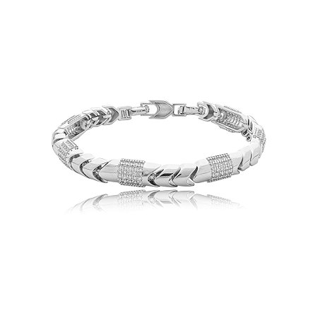 Pulseira cravejada de zircônia cristal banho em ródio branco