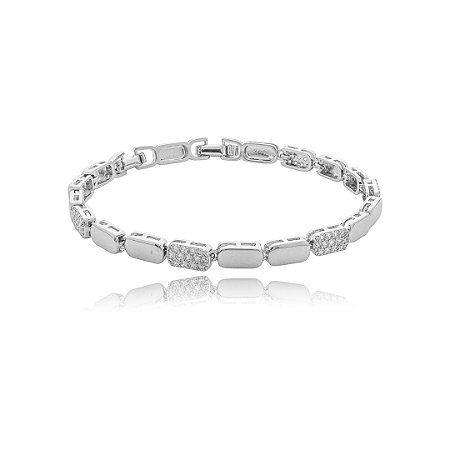 Pulseira cravejada de zircônia cristal banho em ródio branco