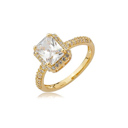 Anel cravejado de zircônia cristal banho em ouro 18k