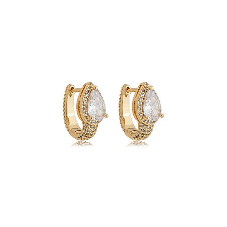 Brinco de argola cravejado de zircônia cristal banho em ouro 18k