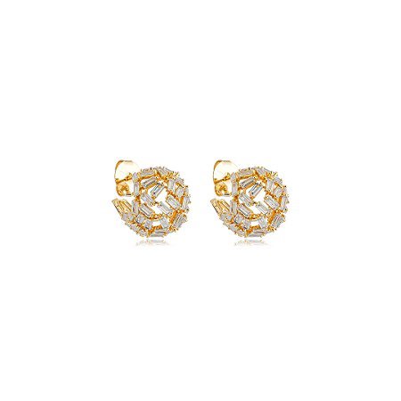 Brinco de argola cravejado de zircônia cristal banho em ouro 18k