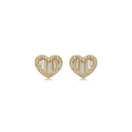 Brinco de coração cravejado de zircônia cristal banho em ouro 18k