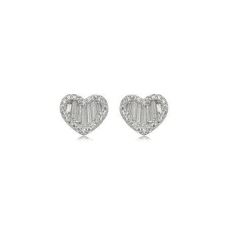 Brinco de coração cravejado de zircônia cristal banho em ródio branco