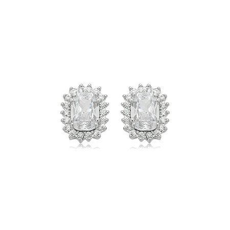 Brinco de base cravejado de zircônia cristal banho em ródio branco